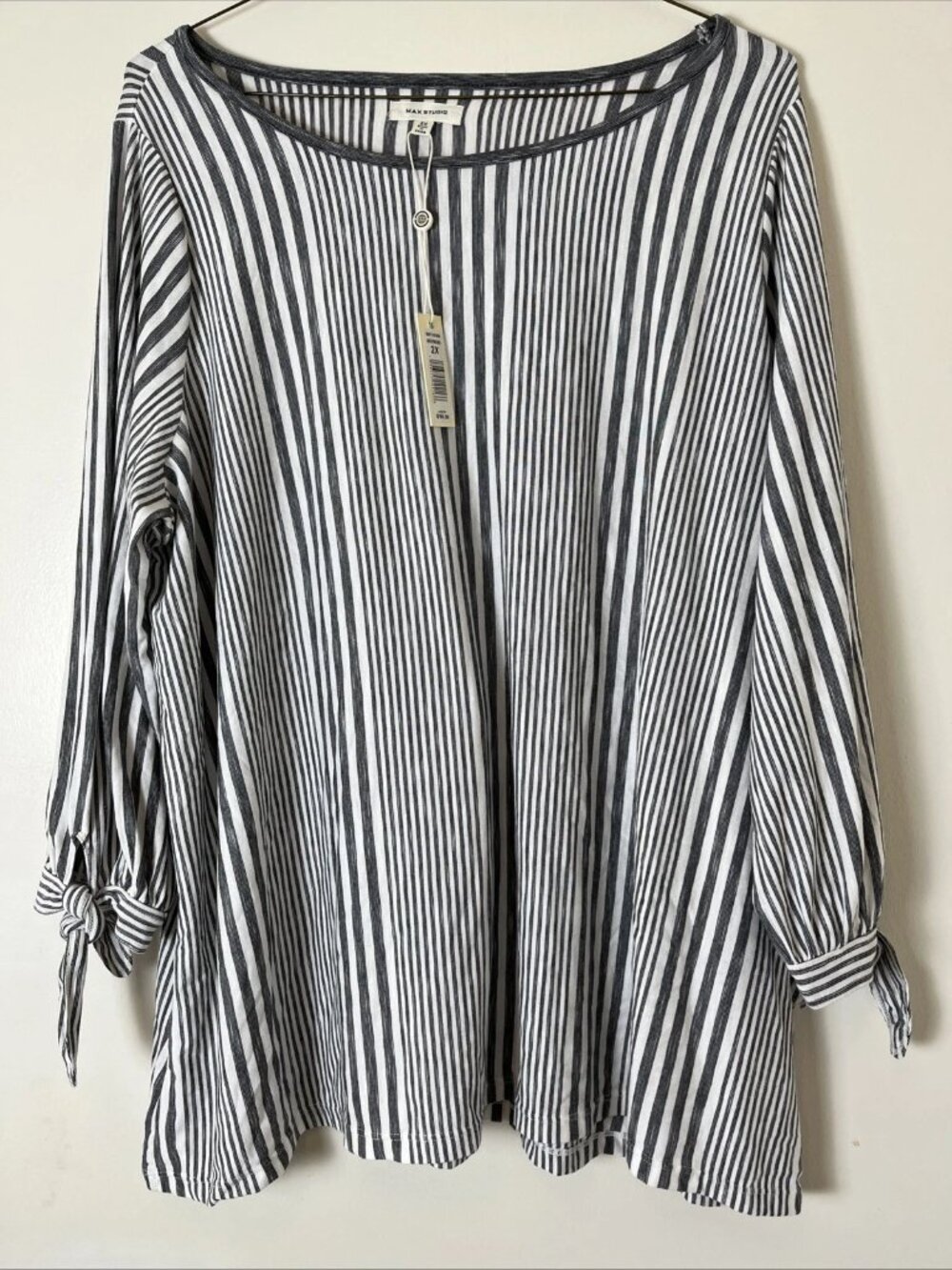 Max Studio 2X Vertical Stripe Blouse NWT Flowy Stretch Work Top